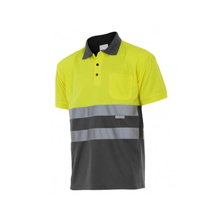 Polo alta visibilidad manga corta 173-90 amarillo/gris VELILLA