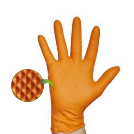 Guante nitrilo grip diamantado naranja 8,5g T-M (caja 50) RUBBEREX